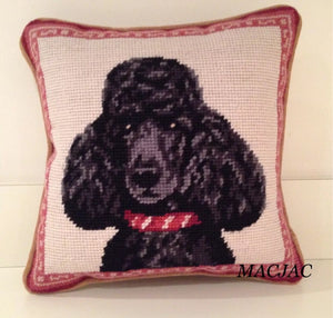 Black Poodle Dog Needlepoint Pillow 10"x 10"