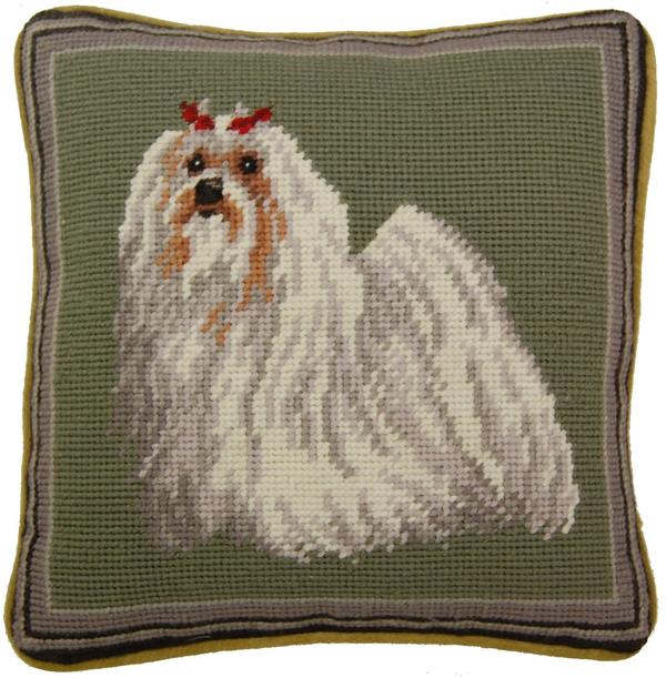 Maltese Dog Needlepoint/Petit Point 10”x10” Pillow