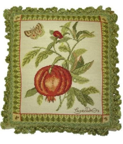 Pomegranate With Butterfly 18” x 19” Needlepoint Pillow
