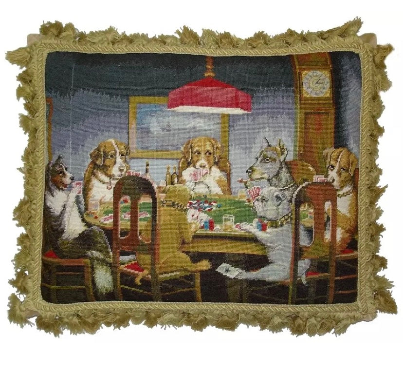 Needlepoint Coolidge Dogs Playing Poker “A Friend In Need” 18” x22”