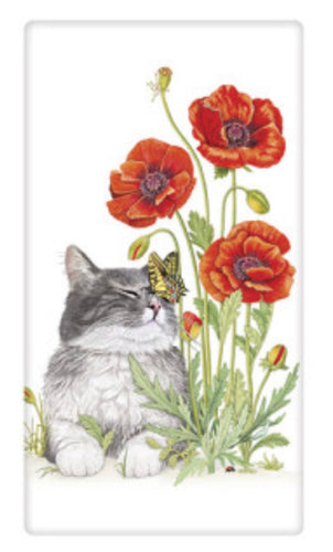 Flour Sack Kitchen Dish Towel Poppy Cat Mary Lake - Thompson