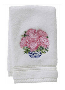 Pot of Pink Peonies White Cotton Terry Guest Towel 12”x19”