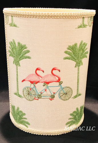 Bike Flamingo Fabric Covered Wastebasket ***In Stock***