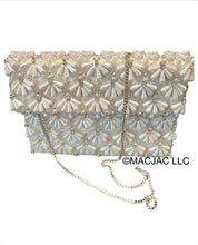 Load image into Gallery viewer, White/Silver Half Flap Beaded Clutch Purse With Rhinestones