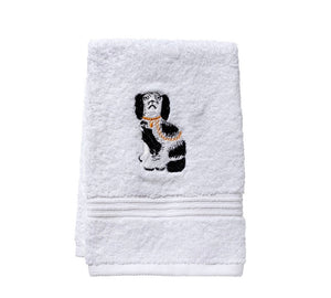 Staffordshire Dog (Black) White Cotton Terry Guest Towel 12” x19”