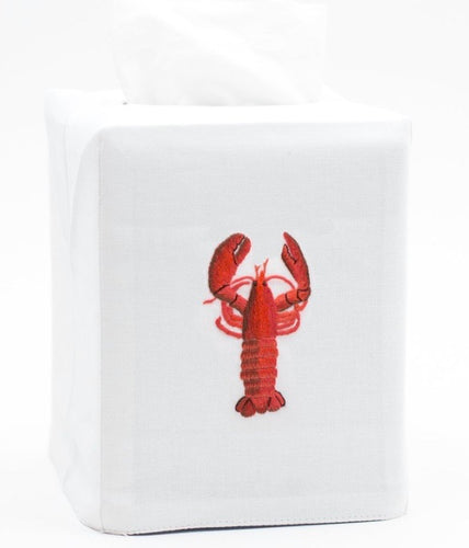 Lobster Tissue Box Cover - White Cotton