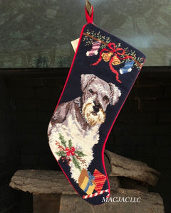 Schnauzer Dog Needlepoint Christmas Stocking