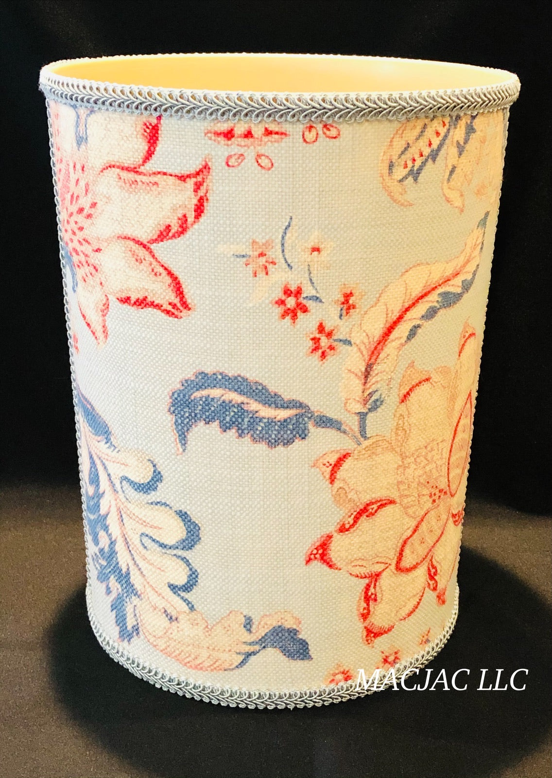 Cottage Blue Fabric Covered Wastebasket ***In Stock***