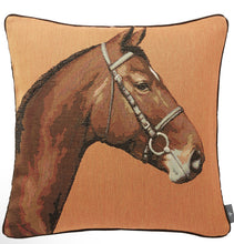 Load image into Gallery viewer, Bay Horse Head Tapestry Pillow 19” x 19” Made In France New
