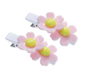 Double Daisy Light Pink White Alligator Clips (Pair)