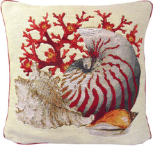 Load image into Gallery viewer, Shells Tapestry Pillow (Light Background) 19” x 19” Made In France