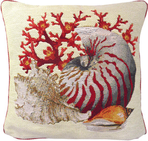 Shells Tapestry Pillow (Light Background) 19” x 19” Made In France