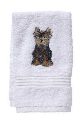 Yorkie Dog White Cotton Terry Guest Towel 12” x 19”
