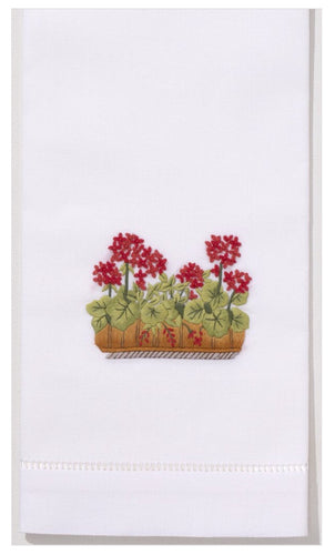 Geraniums 100% Cotton Hand Embroidered Guest Hand Towel
