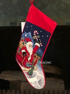 Peking Handicraft Christmas Santa Candy Cane Needlepoint Stocking