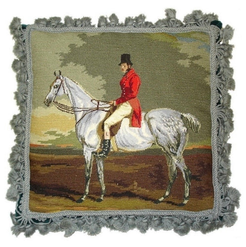 Equestrian Horse and Rider Petit Point/Needlepoint Pillow 16” x 16”