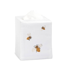 Bees Tissue Box Cover - White Cotton