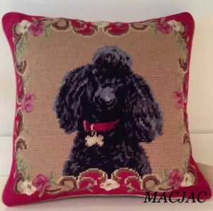 Black Poodle Dog Needlepoint Pillow 14"x14"