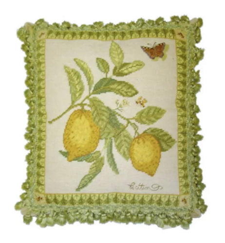 Lemons With Butterfly 19” x 17” Needlepoint Pillow