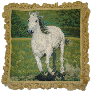 White Horse Needlepoint/Grosspoint 18”x18” Pillow