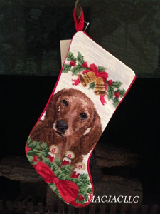 Red Dachshund Dog Needlepoint Christmas Stocking