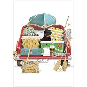 Flour Sack Kitchen Dish Towel “Red Truck Camping" Mary Lake Thompson