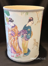Load image into Gallery viewer, Chinoiserie Fabric Covered Wastebasket