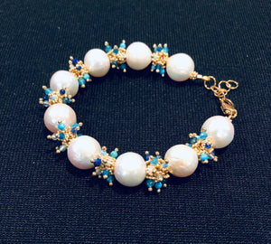 Baroque Pearl Bracelet with Blue Clusters