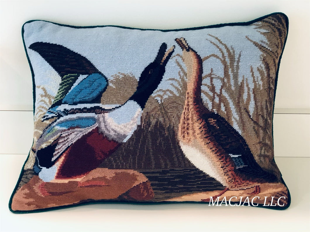 Wild Ducks #1 Needlepoint Petit Point Pillow 12“ x 16“