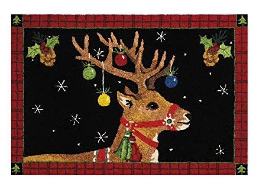 Peking Handicraft Prancer Reindeer Hooked Wool Rug 2’x3’