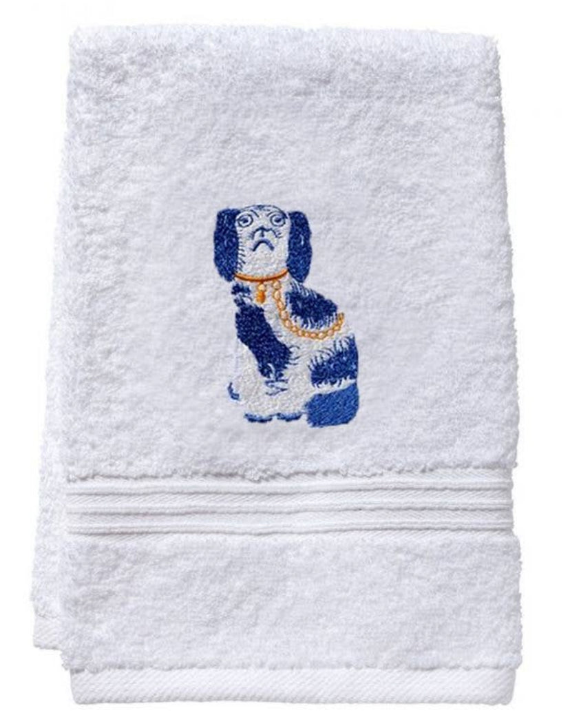Staffordshire Dog (Blue) White Cotton Terry Guest Towel 12” x19”