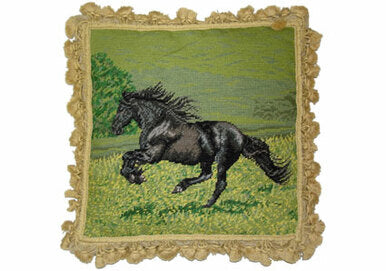 Black Horse Needlepoint/Grosspoint 18”x18” Pillow