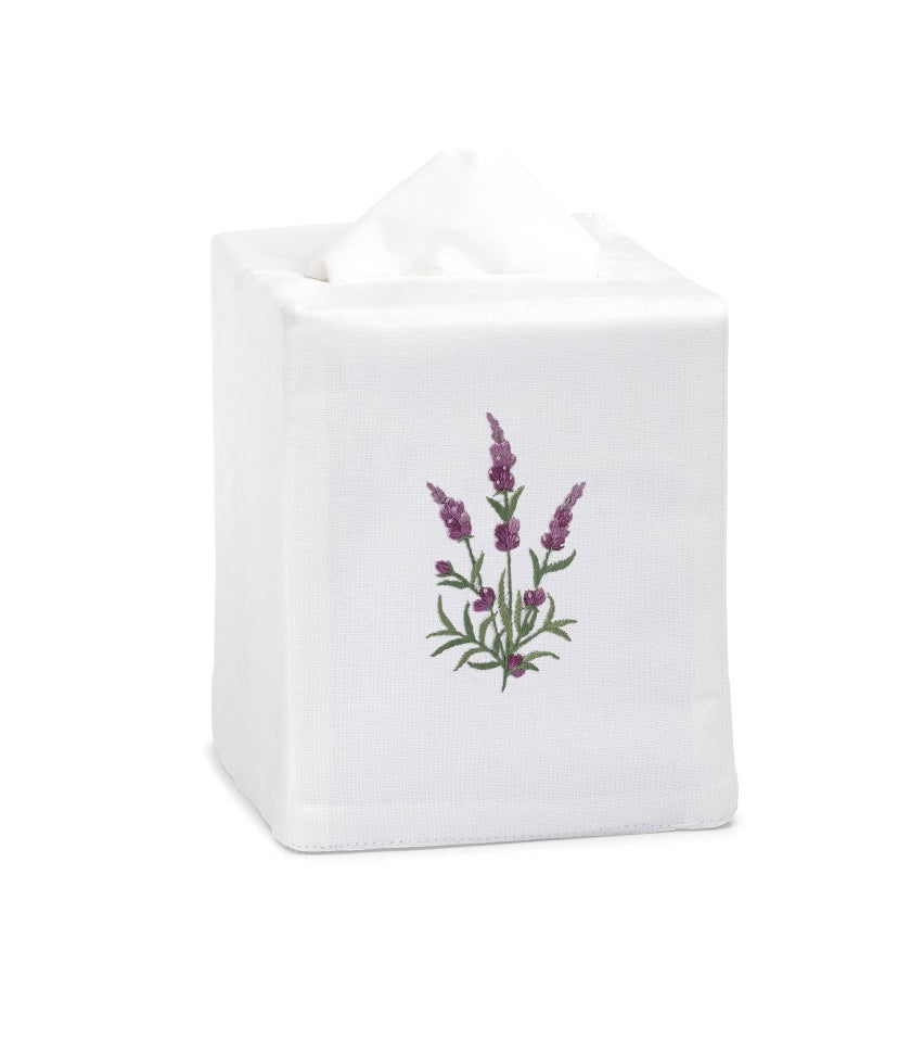 Lavender Botanical Tissue Box Cover - White Cotton