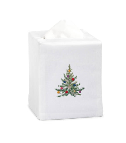 Holiday Tree Tissue Box Cover - White Cotton