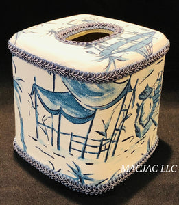 Blue Pagoda Fabric Covered Tissue Box Cover