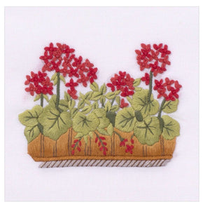 Geraniums 100% Cotton Hand Embroidered Guest Hand Towel