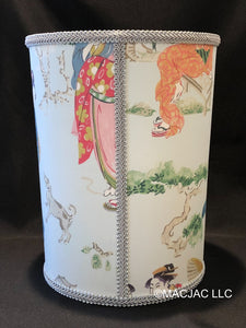 Chinoiserie Fabric Covered Wastebasket ***In Stock***