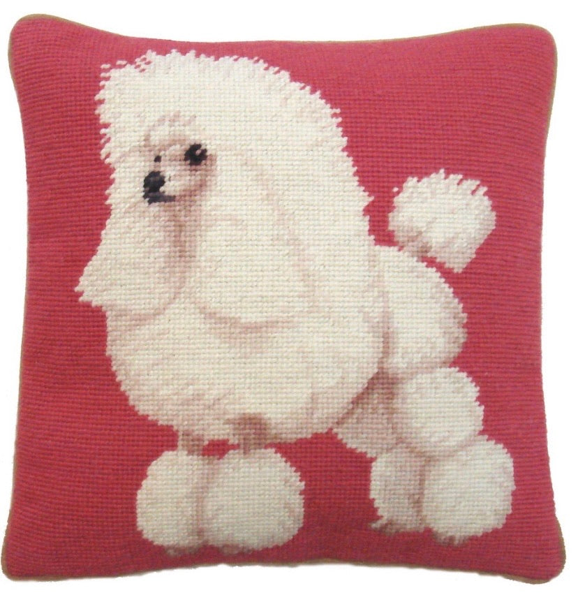 White Poodle Needlepoint Pillow 13” x 13”