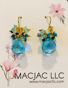 Blue Quartz Pierced Earrings With Blue Clusters