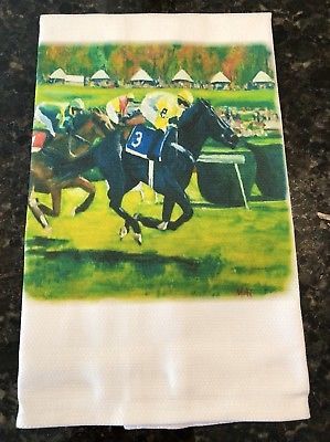 Off To The Races Horse Cotton Huck Towel 18"x31"