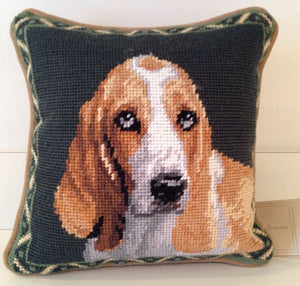 Basset Hound Dog Needlepoint Pillow 10"x10”