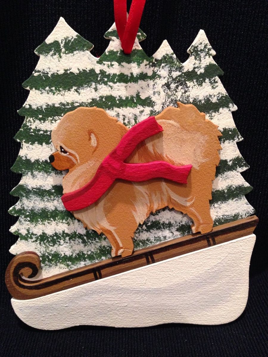 Red Pomeranian Dog Wooden Ornament Made in USA
