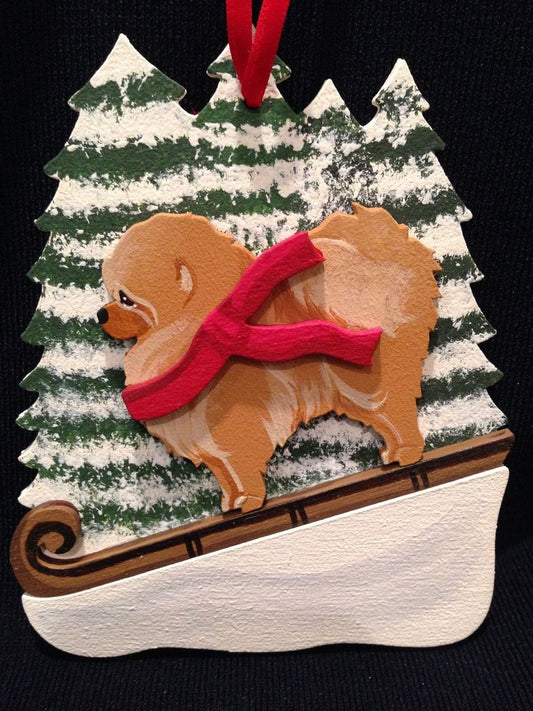 Red Pomeranian Dog Wooden Ornament Made in USA
