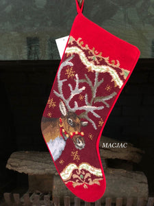 Peking Handicraft Christmas Reindeer Needlepoint Stocking
