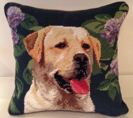 Yellow Lab/Labrador Retriever Dog Needlepoint Pillow 14" x 14"