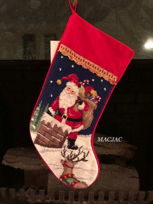 Peking Handicraft Christmas Santa Chimney Needlepoint Stocking