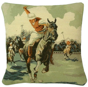 Needlepoint/Petit Point Polo Player On Horse Pillow 14"x14"