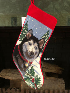 Peking Handicraft Siberian Husky Dog Needlepoint Stocking