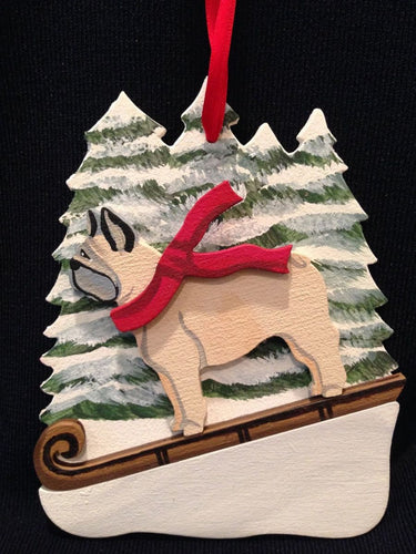 French Bulldog Cream Dog Wooden Ornament Made in USA