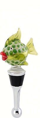 Green Blowfish Wine Bottle Stopper Art Glass